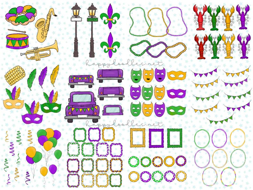 Mardi Gras - Hand Drawn Clip Art Elements – Happy Doodles Designs