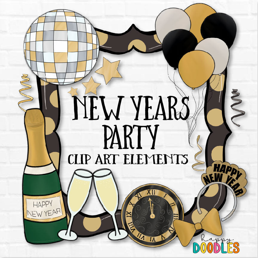 New Years Party - Hand Drawn Clip Art Elements