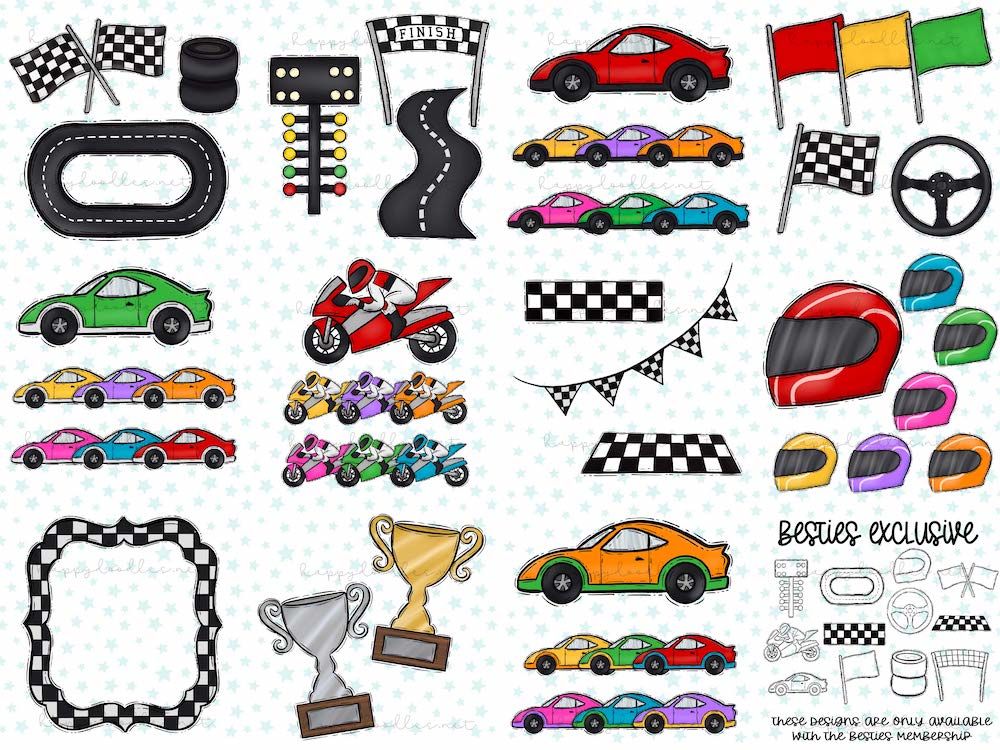 Racing Bundle - Hand Drawn Commercial Use Clipart Graphics