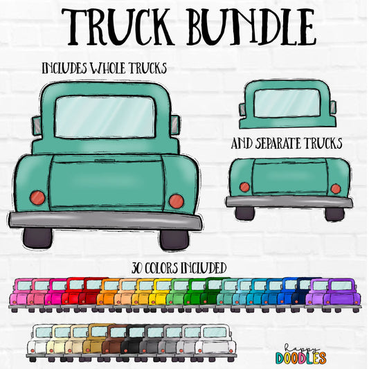 Vintage Truck Bundle Back View - Hand Drawn Commercial Use Clipart Graphics