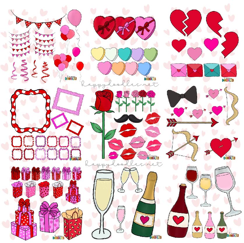 Valentines Day - Hand Draw Clip Art Elements