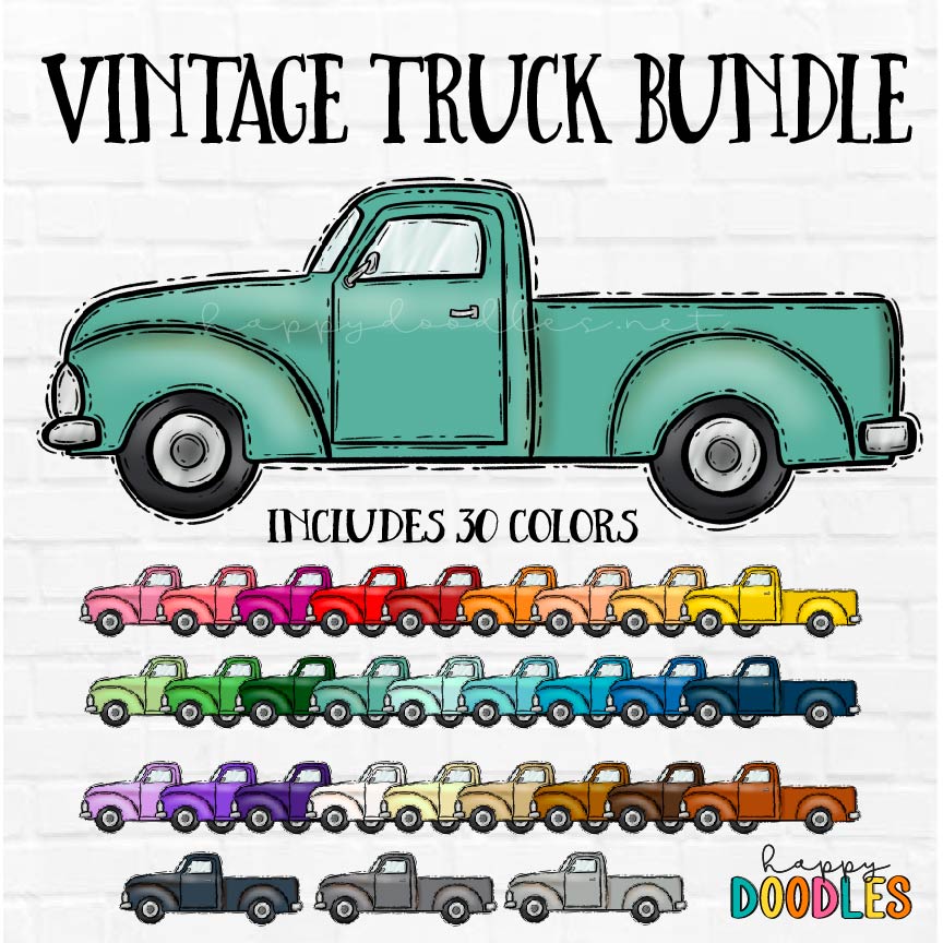 Vintage Truck Side View - Hand Drawn Commercial Use Clipart Graphics