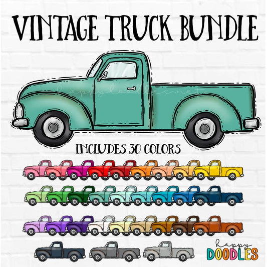 Vintage Truck Side View - Hand Drawn Commercial Use Clipart Graphics